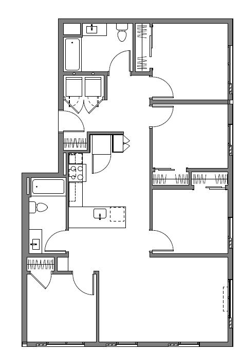 Floor plan for 4 beds, 1 bath, 1207 sqft